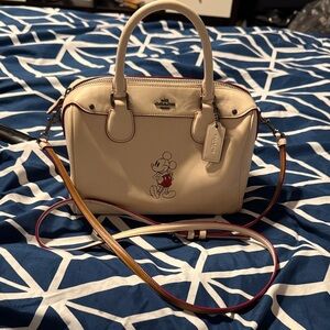 Coach Cream Leather Mickey Mouse Satchel with Contrast Strap